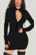 Black Daily Solid Patchwork Zipper Collar Wrapped Skirt Dresses