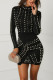 Black Sexy Sleeve Long Sleeves O neck A-Line skirt Beading Dresses