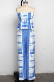 Blue Polyester Sexy Patchwork Straight Sleeveless Two Pieces