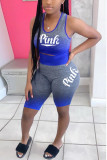 Blue Fashion Casual Letter Printed Sports Set