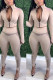 Apricot Casual Print Zipper Collar Long Sleeve Two Pieces