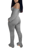 Grey Fashion Sexy Adult Polyester Solid Split Joint Bateau Neck Skinny Jumpsuits