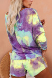 Dark Purple Fashion Casual adult Patchwork Print Tie Dye Gradient Two Piece Suits Straight Half Sleeve Two Pieces