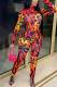 Orange Casual Print O Neck Regular Jumpsuits