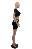 Red Sexy Casual Solid Hollowed Out O Neck Short Sleeve Two Pieces
