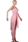 Pink Fashion Casual adult Ma'am Patchwork Solid Two Piece Suits Straight Sleeveless Two Pieces