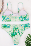 Green Sexy Print Split Joint Swimwears