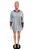 Grey Casual England Wrap sleeves Long Sleeves O neck Asymmetrical skirt Plaid Patchwork Solid Dresses