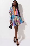 Multi-color Elastic Fly Mid Patchwork Print Pleated skirt shorts Skirts