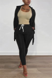 Black Fashion Casual Solid Slit Turtleneck Long Sleeve Two Pieces