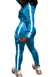 Blue Fashion Sexy Adult Polyester Solid Split Joint Turndown Collar Long Sleeve Regular Sleeve Regular Two Pieces