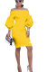 Yellow Fashion Off The Shoulder lantern sleeve 3/4 Length Sleeves One word collar Slim Dress Knee-Length So