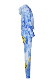 Blue Casual Patchwork Tie-dye Long Sleeve Two Pieces