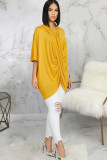 Yellow Milk. Sexy Bell sleeve Short Sleeves V Neck Asymmetrical skirt asymmetrical Solid Patchwork Old Clu