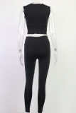 Black Sexy Solid Patchwork O Neck Sleeveless Two Pieces