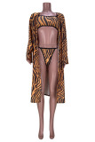 Stripe Fashion Sexy Print Basic Swimwears Three-piece Set