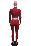Red Sexy Solid Patchwork O Neck Long Sleeve Two Pieces