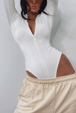 White Sexy Twilled Satin Solid Split Joint O Neck Mid Waist Tops