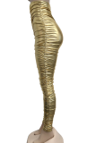 Gold Sexy Solid Split Joint Skinny High Waist Pencil Bottoms