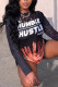 Black O Neck Long Sleeve Print Tops