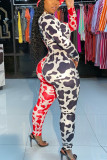 Red Sexy Print Patchwork O Neck Skinny Jumpsuits