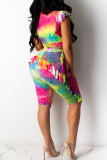colour Polyester Fashion Casual adult Ma'am Print Tie Dye Two Piece Suits Straight Sleeveless Two Pieces