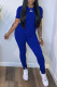 Blue Casual Solid Patchwork O Neck Short Sleeve Two Pieces
