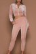 Pink Casual Solid Patchwork V Neck Long Sleeve Two Pieces
