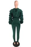 Army Green Fashion adult Casual Patchwork Draped Solid Two Piece Suits pencil Long Sleeve
