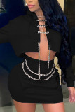 Blue Sexy Solid Patchwork Long Sleeve Two Pieces