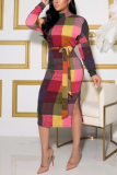 Multicolor Sexy Plaid Patchwork O Neck One-piece Suits Dresses