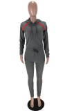 Grey Street Solid Patchwork Hooded Collar Long Sleeve Two Pieces