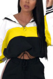 Yellow Sportswear Polyester Print Hooded Collar Tops