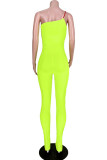 Fluorescent Yellow Fashion Sexy Solid Sleeveless one shoulder collar Jumpsuits