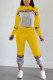 Yellow Casual Patchwork pencil Long Sleeve Two Pieces