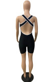Red Casual Sportswear Solid Backless O Neck Skinny Romper