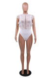 Red Fashion Sexy Solid Hollowed Out See-through O Neck Skinny Bodysuits