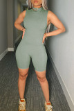 Blue Fashion Casual Solid Basic O Neck Sleeveless Skinny Romper