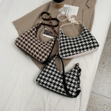 Deep Coffee Fashion Casual Plaid Shoulder Bags