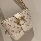 Rice White Fashion Chain Stitching Printed Shoulder Messenger Bag