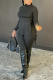 Black Casual Solid Slit Turtleneck Long Sleeve Two Pieces