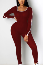 Wine Red Sexy Adult Solid Split Joint Hooded Collar Regular Jumpsuits