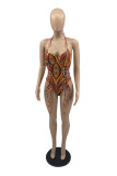Multicolor Fashion Sexy Print Backless Swimwears