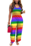 Rainbow color street Striped Milk. Long Sleeve Slip Jumpsuits