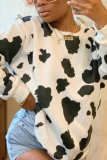 White Street Print Patchwork O Neck Tops