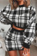 Black Fashion Casual Plaid Print Basic O Neck Long Sleeve Two Pieces