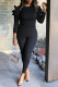 Black Work Daily Solid Patchwork Flounce O Neck Long Sleeve Two Pieces