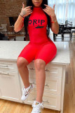 Red Fashion Casual Letter Print Basic Half A Turtleneck Regular Romper