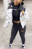 White Casual Dot Patchwork Turndown Collar Outerwear