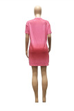 Pink Fashion Casual Solid Slit V Neck Short Sleeve Two Pieces